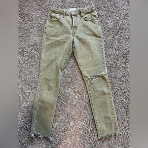 We The Free Button Fly Distressed Jeans Women’s Size -27 Olive‎ Green